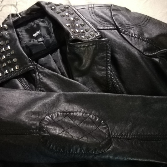 Massimo vegan leather studded black motto jacket L - Picture 3 of 8